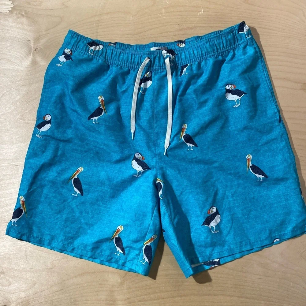 Old Navy Teal Puffin Print Swim Trunks XL (EX)